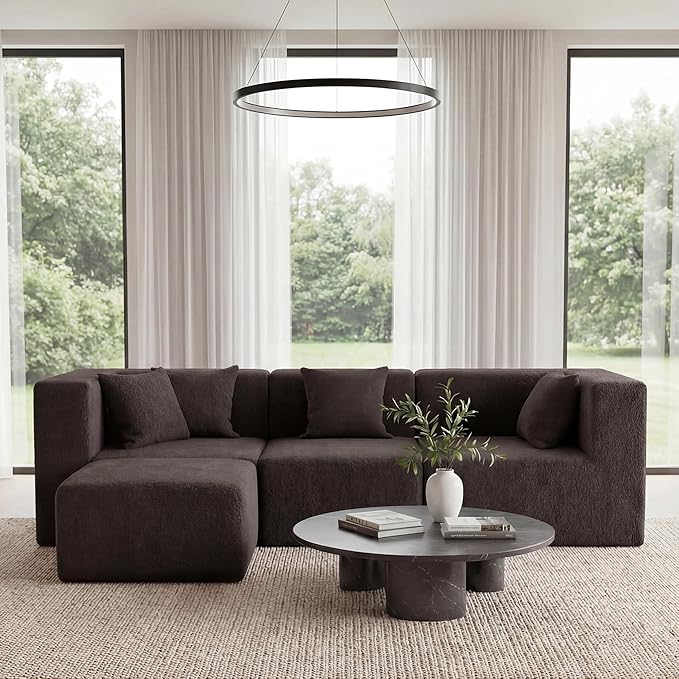 MONVANE 103'' Modular Sectional Sofa, Comfy Teddy Velvet Cloud Couch - Image 2