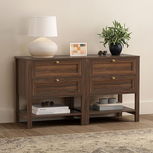 EYYTHUNG Brown Nightstand Set of 2, Wooden Farmhouse Floor Night Stand by EYYTHUNG