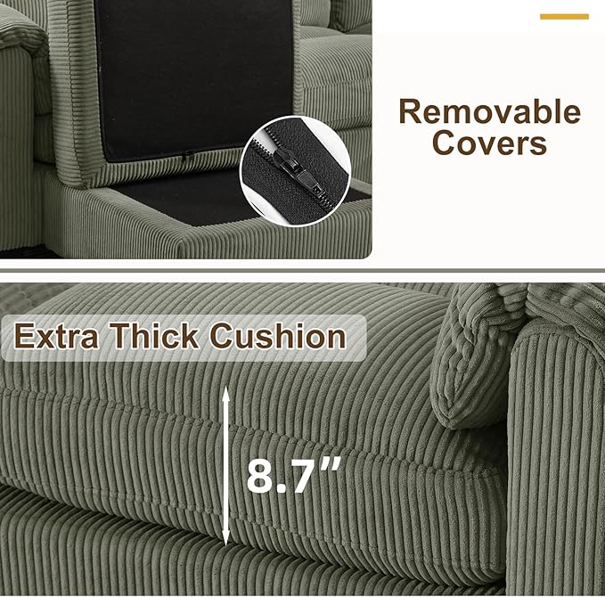 HAOMARKETS Corduroy Sofa Set, Upholstered Ottoman Footrest, Modern Living Room - Image 6