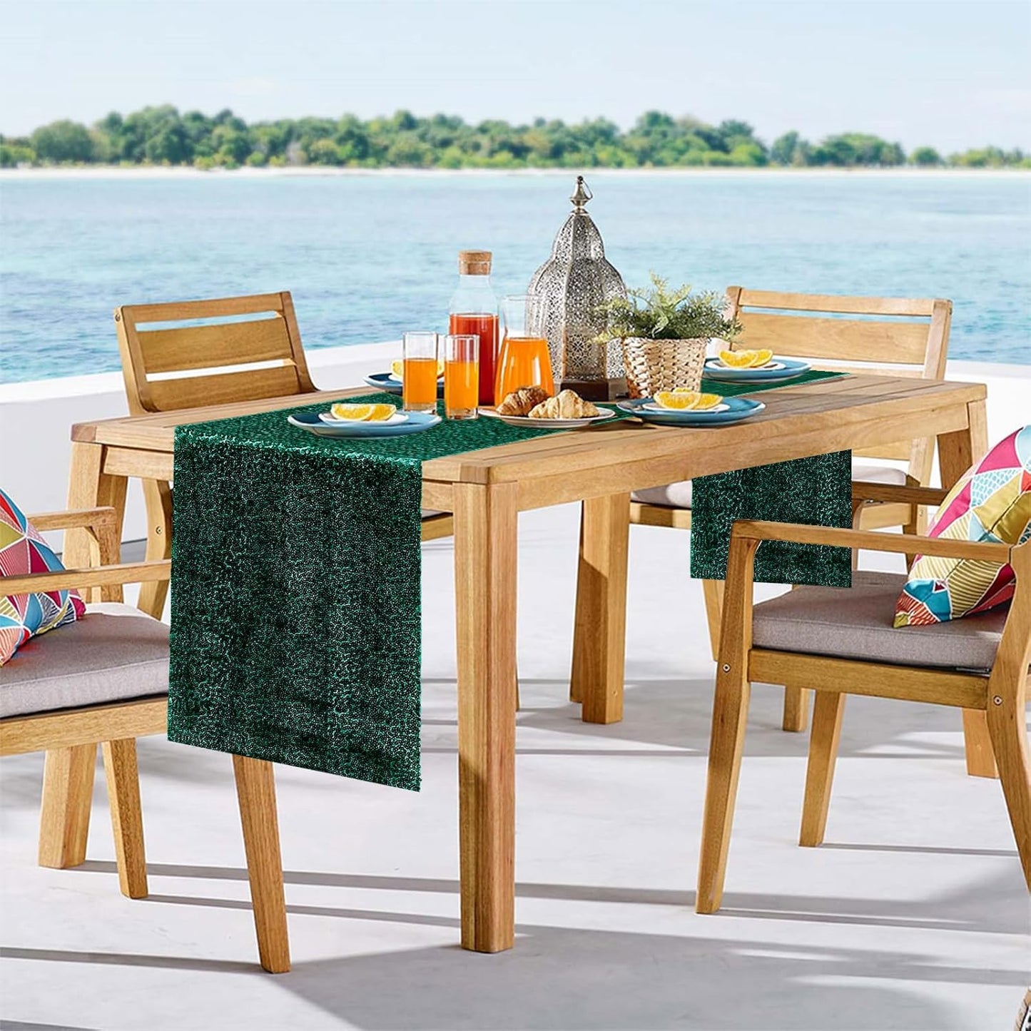 2 Packs 12 x 72 inches Sequin Table Runner, Hunter Green Glitter Table Runner for Birthday Party Supplies Wedding Engagement Baby Shower Holiday Celebration Event Decorations