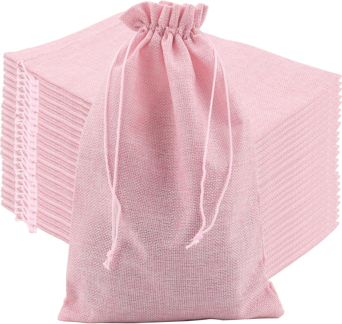 ZOENHOU 30 Packs 8 x 12 Inch Large Burlap Bags with Drawstring, Pink Durable Jute Drawstring Bags, Dustproof Burlap Sacks for Favors Party DIY Craft