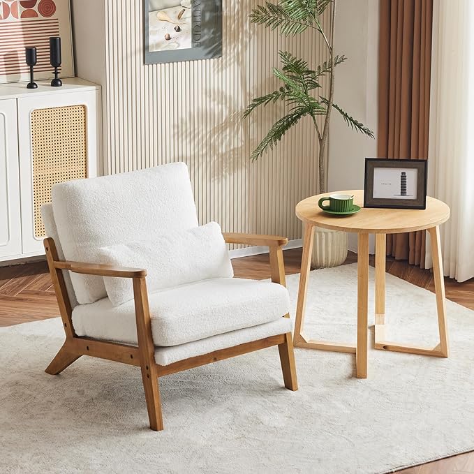 VINGLI Solid Wood Wide Armrests Accent Chair, Upholstered Mid Century Modern - Image 9
