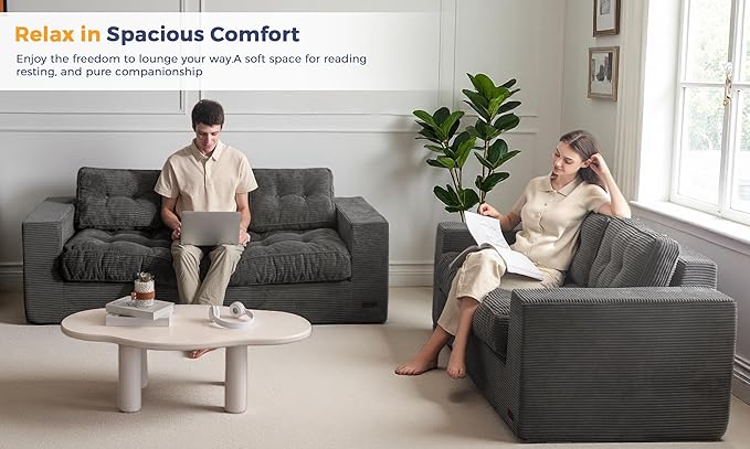 MAXYOYO Oversized Loveseat Sofa Couch, Upholstered Bean Bag Chair Cloud 3-Seat - Image 3
