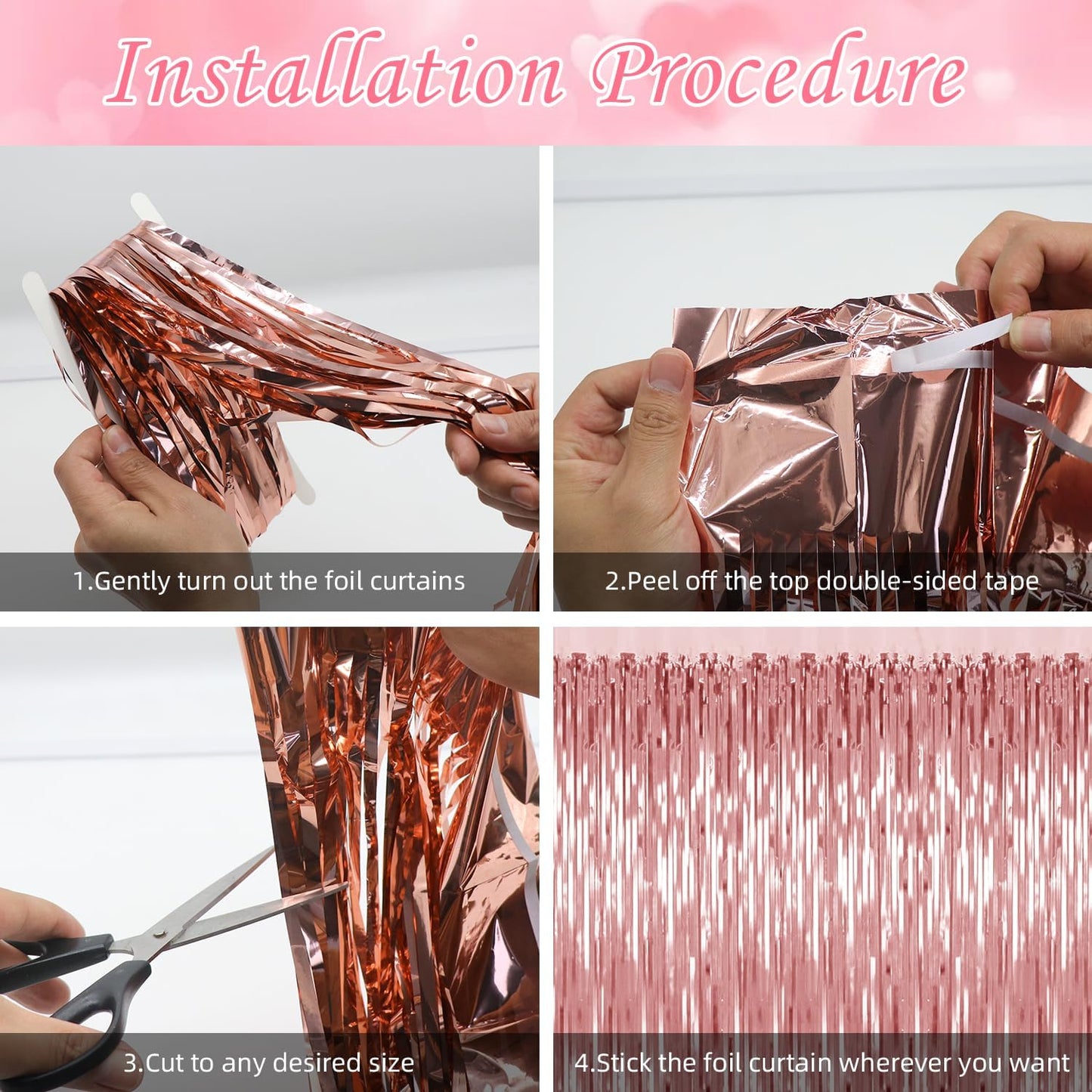 5 Pack Rose Gold Backdrop Birthday Decorations Foil Curtain Backdrop Bachelorette Party Decorations Rose Gold Party Decor Streamers Groovy Birthday Party Decorations