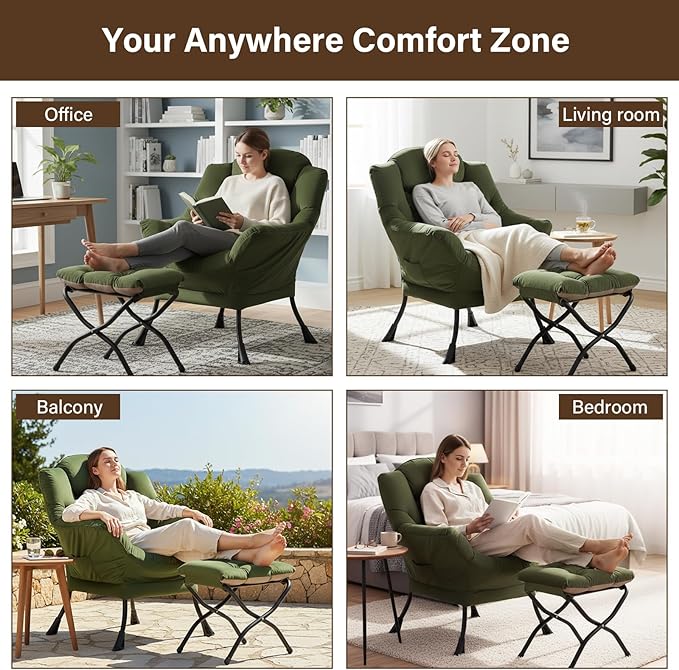 Welnow Lazy Chair with Ottoman, Modern Reading Accent Chair with Armrests and a - Image 6