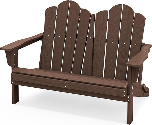 SERWALL Folding Adirondack Bench, HDPE All-Weather Adirondack Loveseat by SERWALL