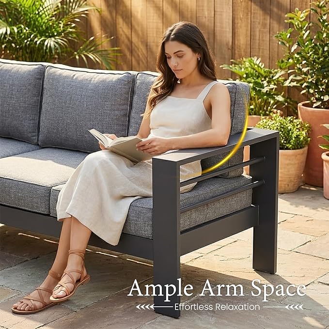 LayinSun Outdoor Aluminum Furniture Set, 5 Pieces Patio Sectional Conversation - Image 6