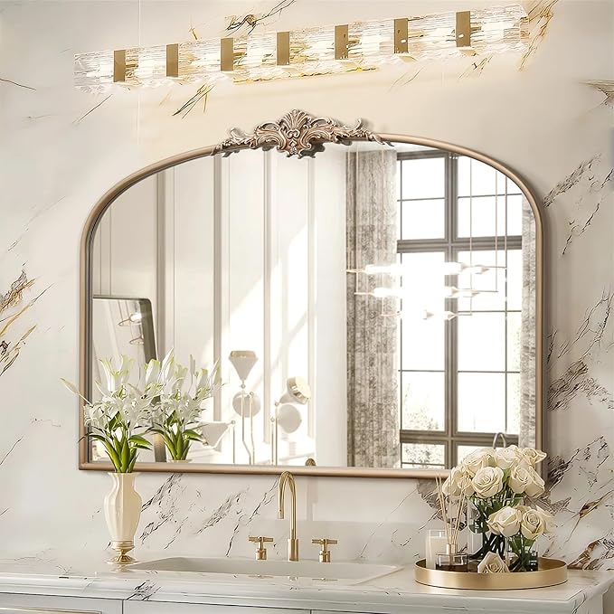 Besdomus Arched Vintage Gold Mirror: 40"x29" French Large Champagne Gold by Besdomus