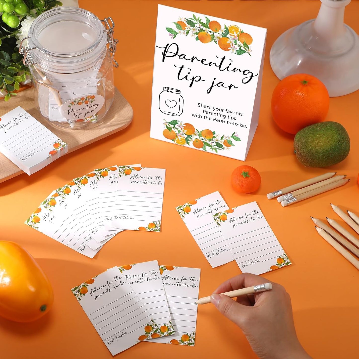 Roowest Baby Shower to Baby Advice Cards for New Parents to Be - Tip Jar Sign for New Parents 60 Parenting Advice Cards 10 HB Pencils 2 Cute Stickers 1 Pet Bottle for Guests Games(Little Cutie)