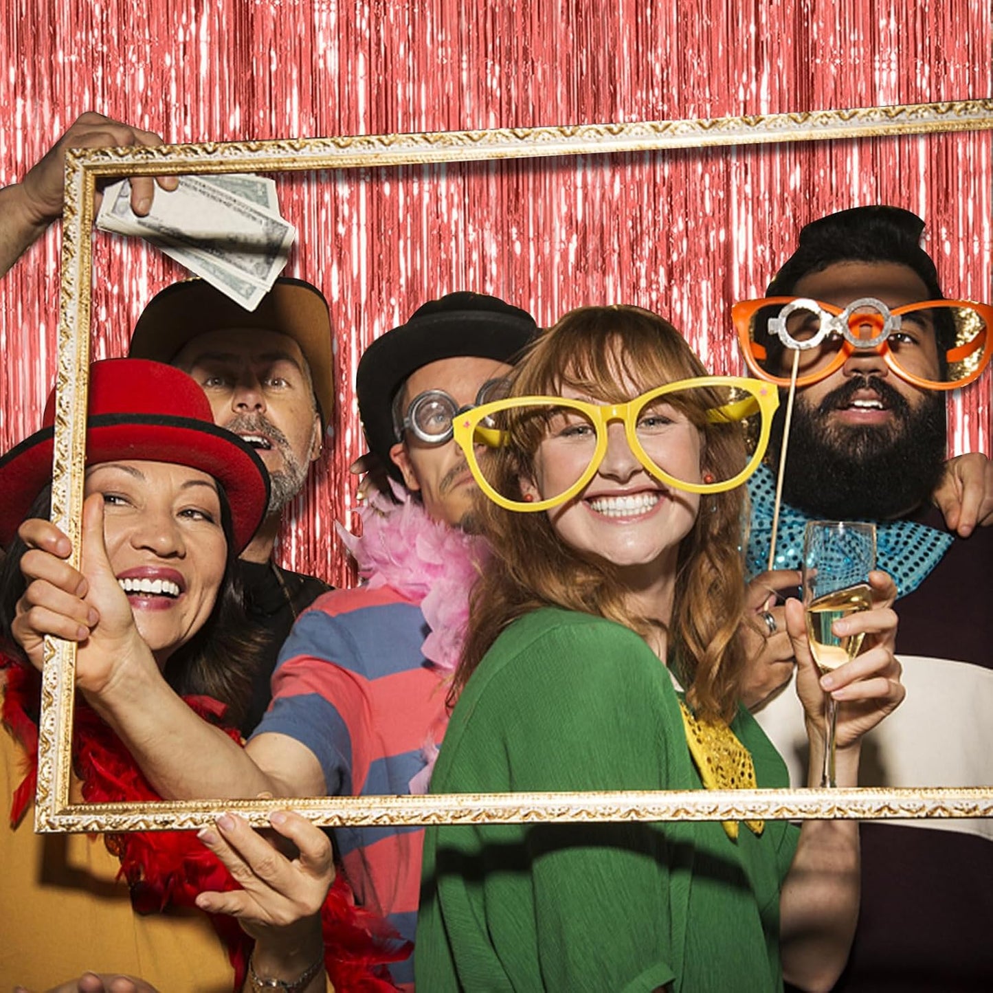 5 Pack Rose Gold Fringe Curtain Backdrop Birthday Bachelorette Party Decorations Metallic Tinsel Streamers Foil Backdrop Christmas Graduation Wedding New Year Party Decorations