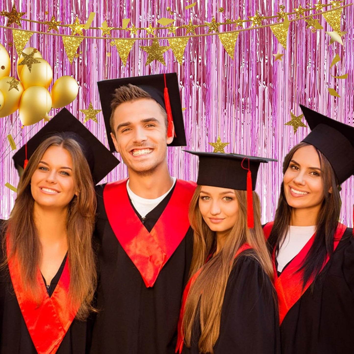 2 Pack 3.28 ft x 6.56 ft Pink Tinsel Curtain Party Backdrop Decorations, Metallic Foil Fringe Backdrop Door for Halloween, Christmas, Birthday Graduation Wedding Party Streamers Photo Backdrop.