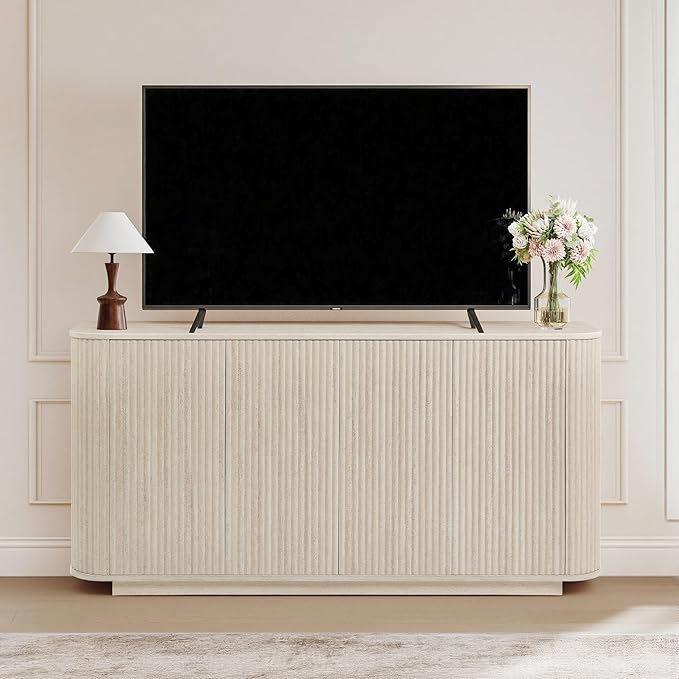 LKTART 64" Buffet Cabinet with Storage, Modern Fluted Accent Sideboard Media - Image 5