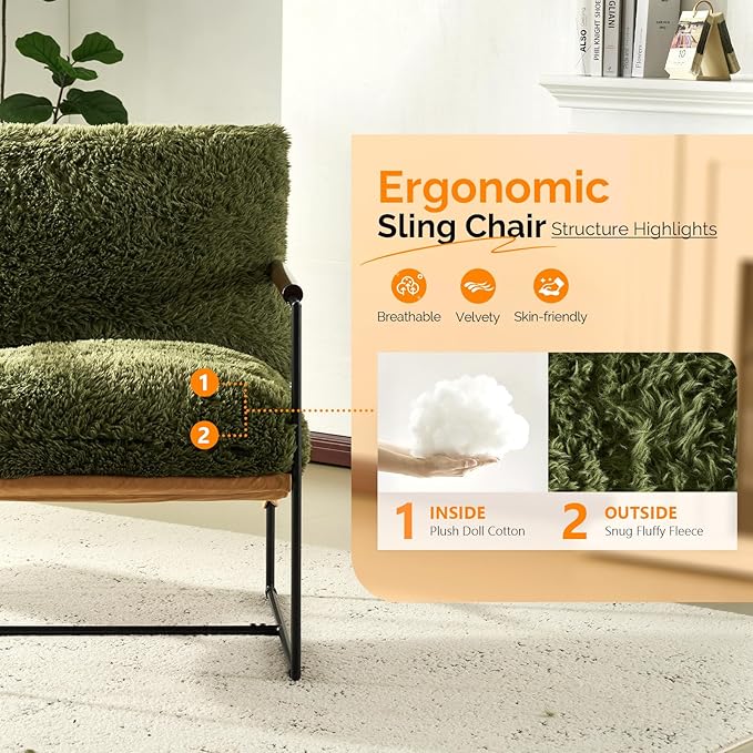 VINGLI 28" Wide Plush Upholstery Sling Modern Accent Chair - Image 6