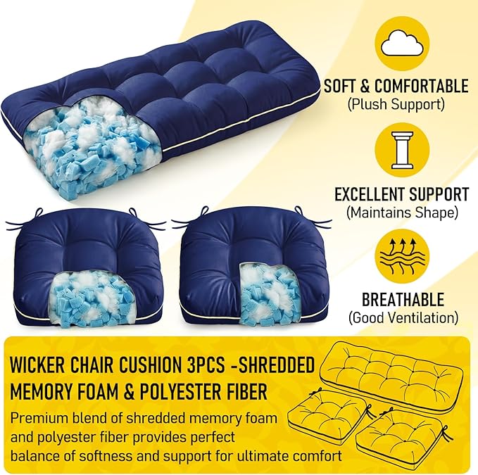 1 MIDDLE ONE Wicker Chair Cushions 3 Pieces Set - Image 4