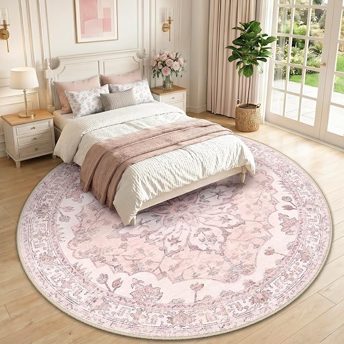 RELEANY Area Rugs Round 10ft Washable Non-Slip, Floral Vintage Distress Print - Image 2