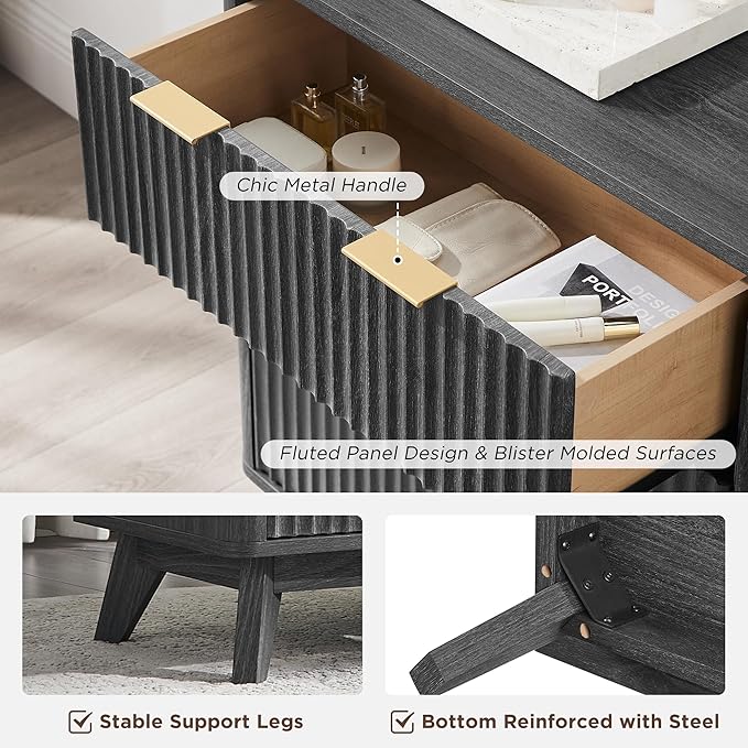 T4TREAM Fluted 6 Drawers Dresser, Curved Profile Design, Dresser TV Stand - Image 6