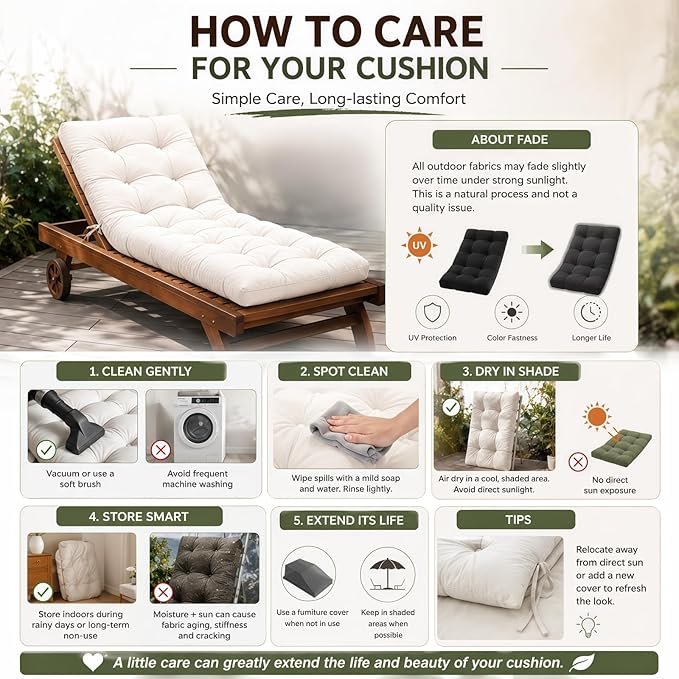 Outdoor Chaise Lounge Cushion, Waterproof 74.4x22x4.7 Inch Thick Cotton Filled - Image 9