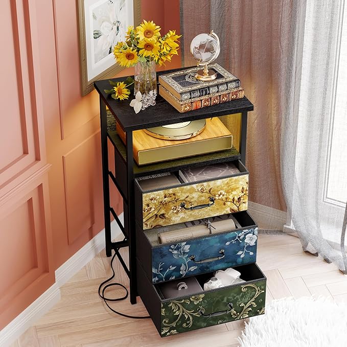 Fixwal Night Stand with Charging Station, LED Nightstand with U-S-B Ports and - Image 2