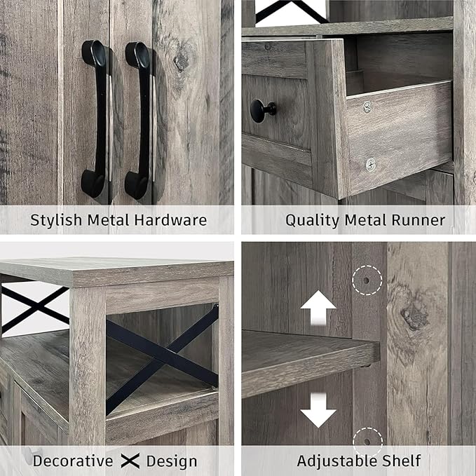 Farmhouse Storage Cabinet with Barn Doors and Open Shelf, Kitchen Pantry with - Image 7