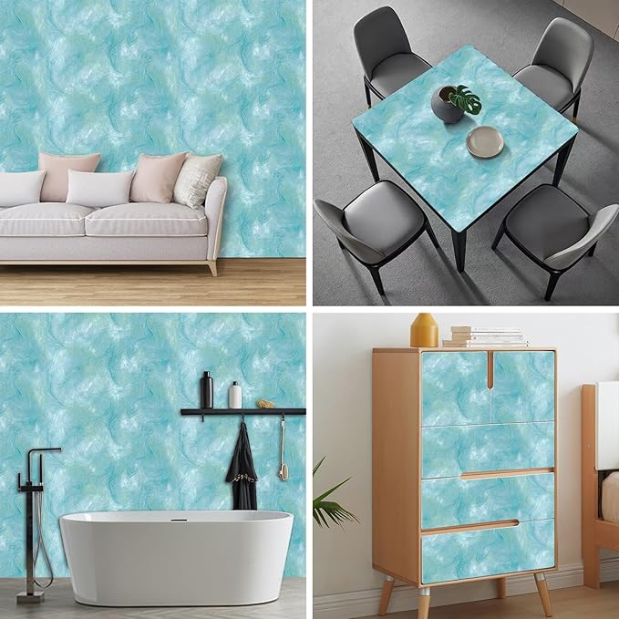 HOMETITUTE Blue Marble Wallpaper Peel and Stick Ocean Style 118.1x17.7 Inches - Image 8