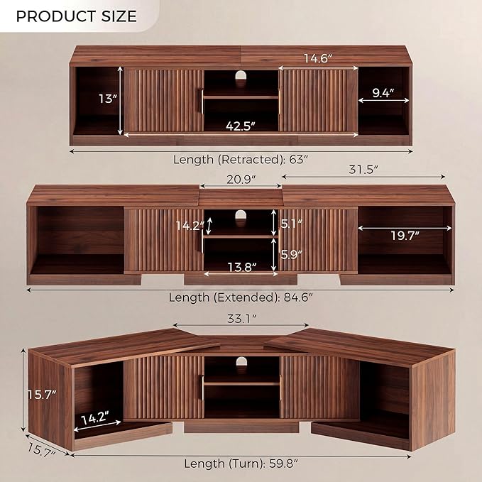 IRONCK TV Stand for 55-80 Inches TVs, Extendable Corner Entertainment Center - Image 2