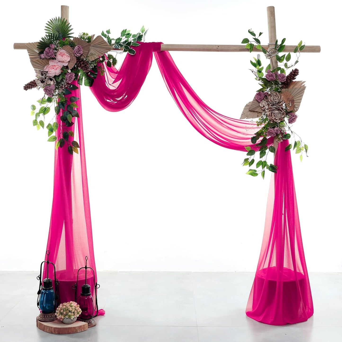 VDS Pack of 1 Panel (30 Inch X 20 Feet) Wedding Arch Draping Fabric Sheer Chiffon Fabric Drapery for Wedding Ceremony Reception Swag Backdrop Canopy Chuppah ARBO Altars Decoration (Hot Pink)