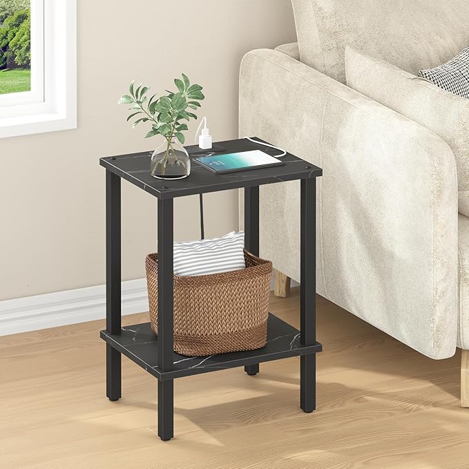 TUTOTAK End Table with Charging Station, Small Side Table, Nightstand Bedside - Image 2
