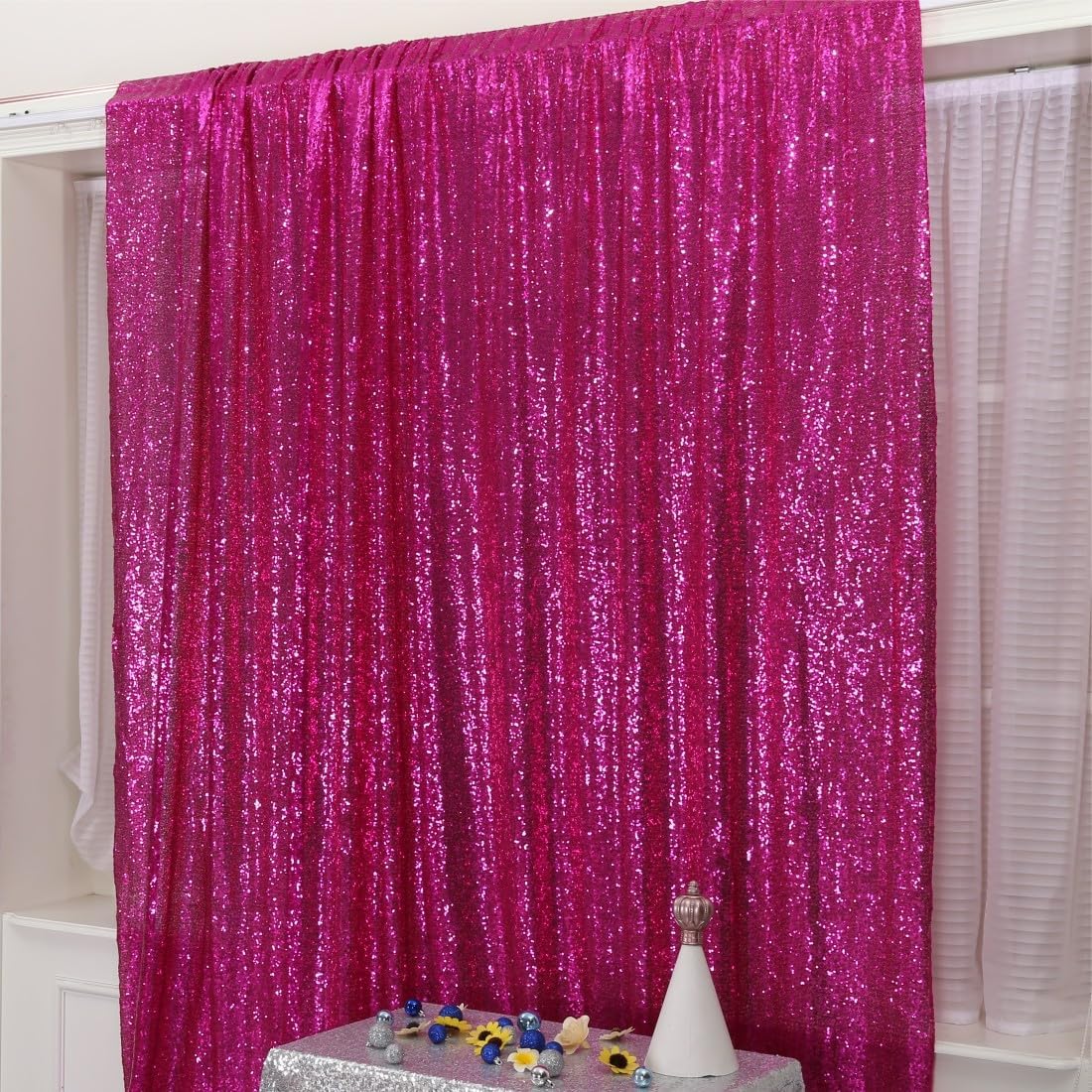 Poise3EHome 6FT x 8FT Sequin Photography Backdrop Curtain for Party Decoration, Hot Pink