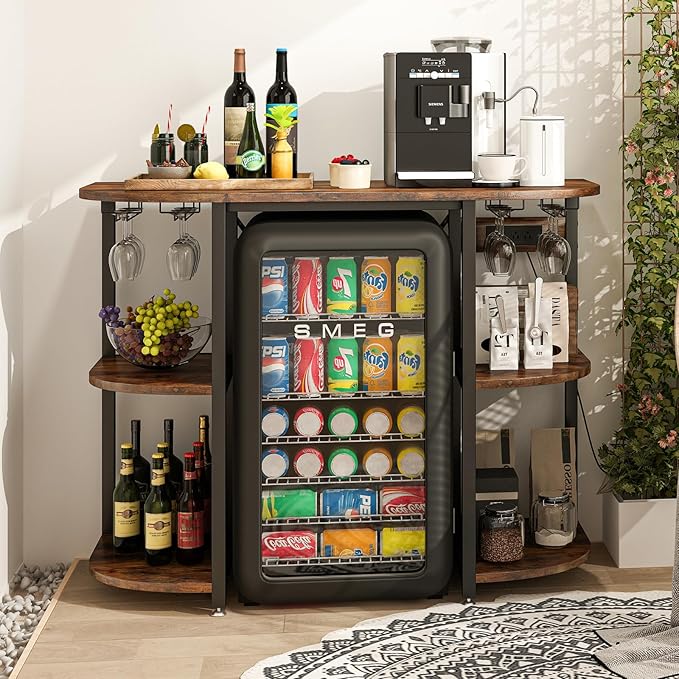 Mini Fridge Cabinet Stand with Power Outlet and Led Light, Coffee Bar Cabinet - Image 2