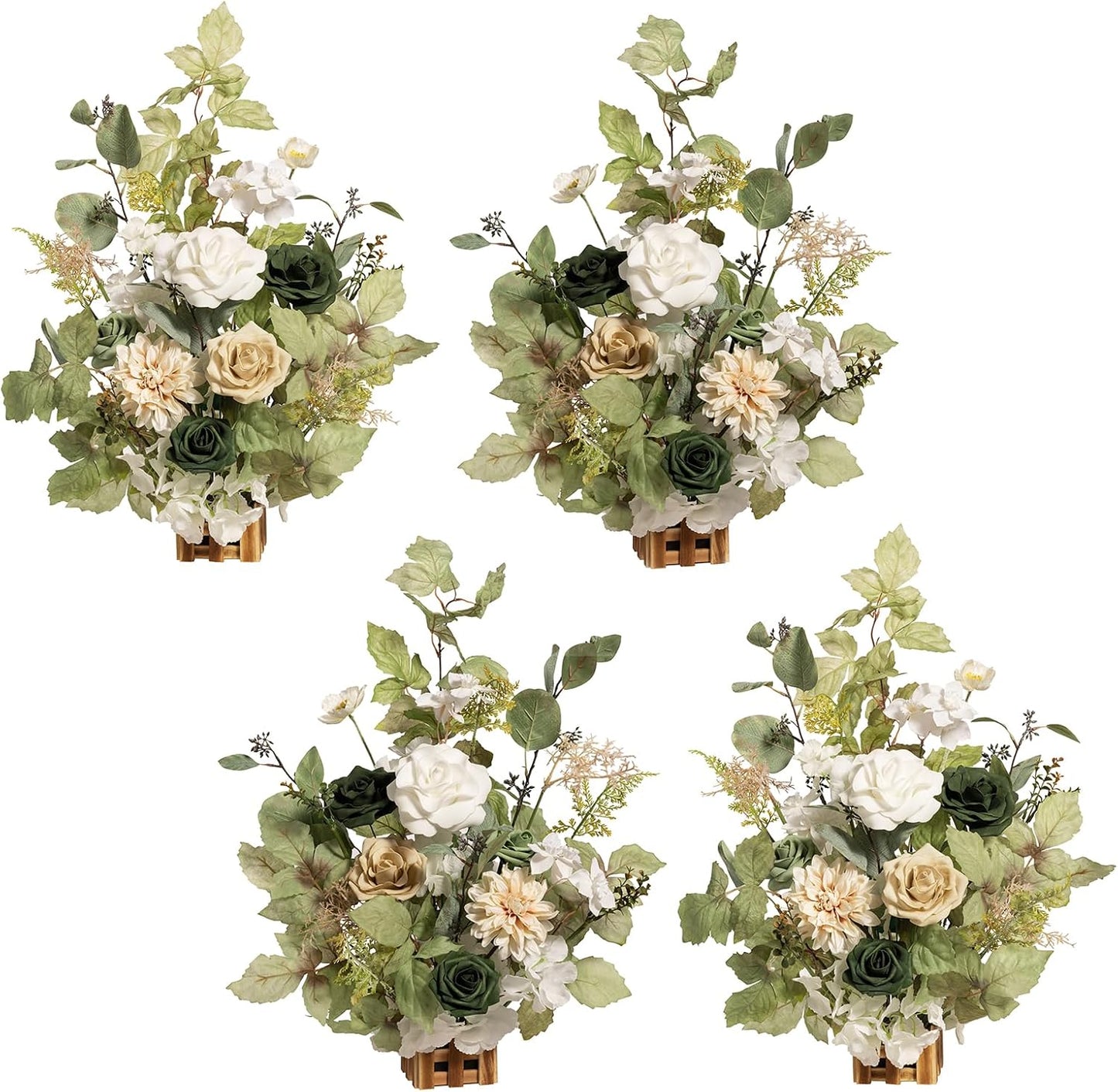 Ling's Moment 17.5" Tall Standing Artificial Flowers Arrangements 4pcs Fall Wedding Aisle Runner Chair Decorations Emerald & Tawny Beige Centerpieces for Ceremony Reception Rose Floral Party Outdoor