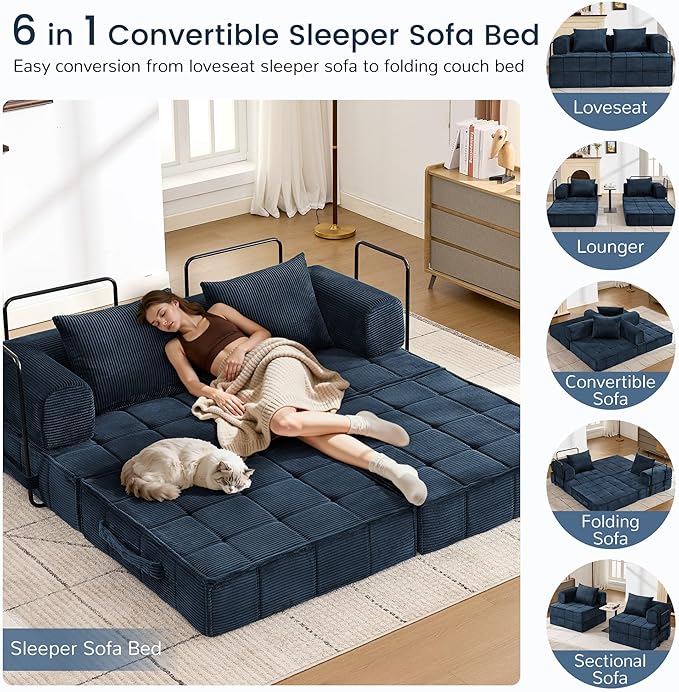 Korser Folding Convertible Sofa Bed, Corduroy Upholstered Boneless Couch - Image 3