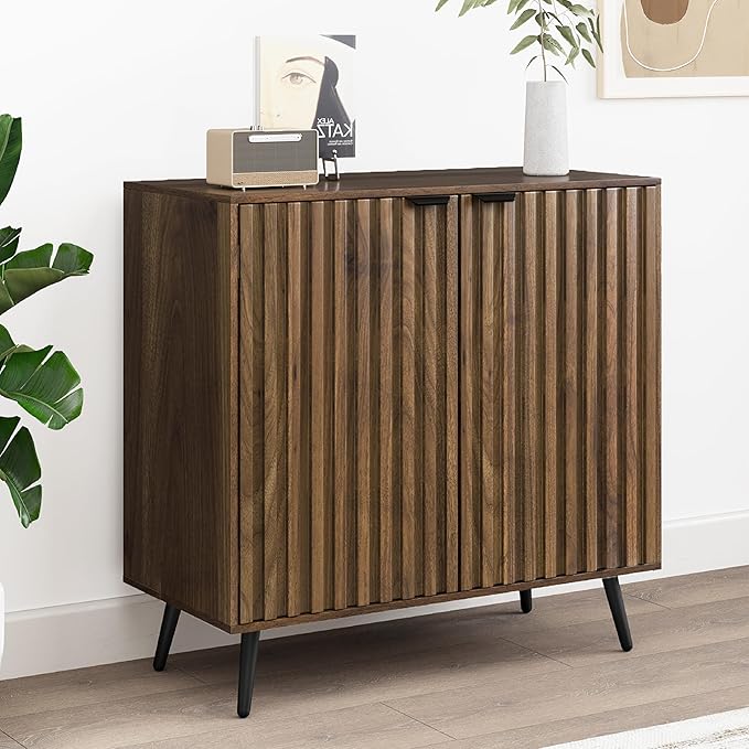 Smuxee Fluted Sideboard Cabinet, Freestanding Walnut Buffet Cabinet - Image 8