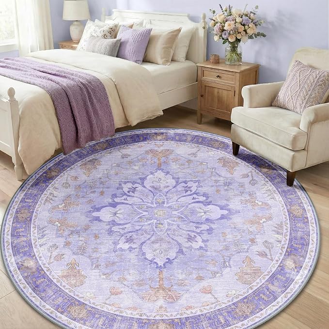 RELEANY Area Rugs Round 6ft Washable Non-Slip, Floral Vintage Distress Print - Image 3