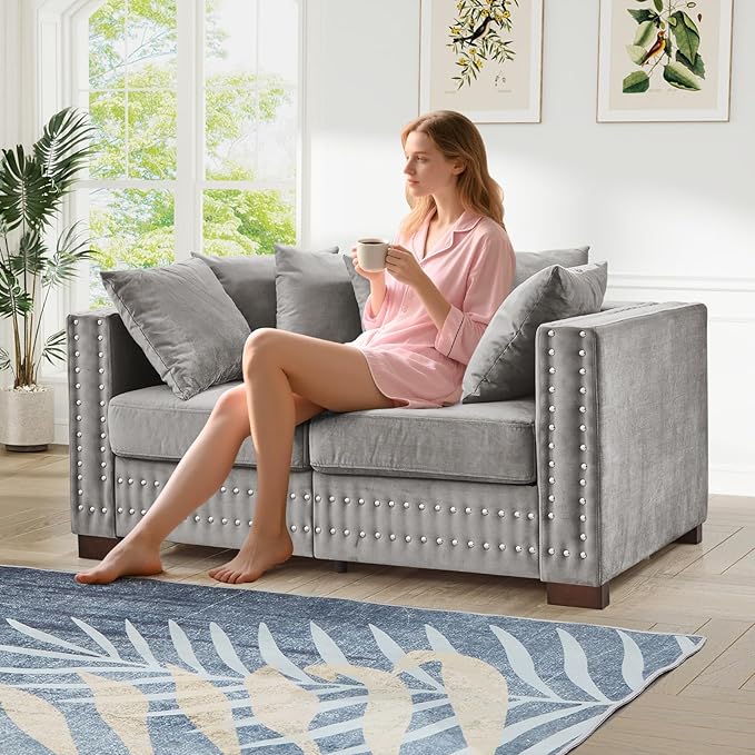 60.5"W Loveseat Sofa, Velvet Mid Century Modern Couch - Image 3
