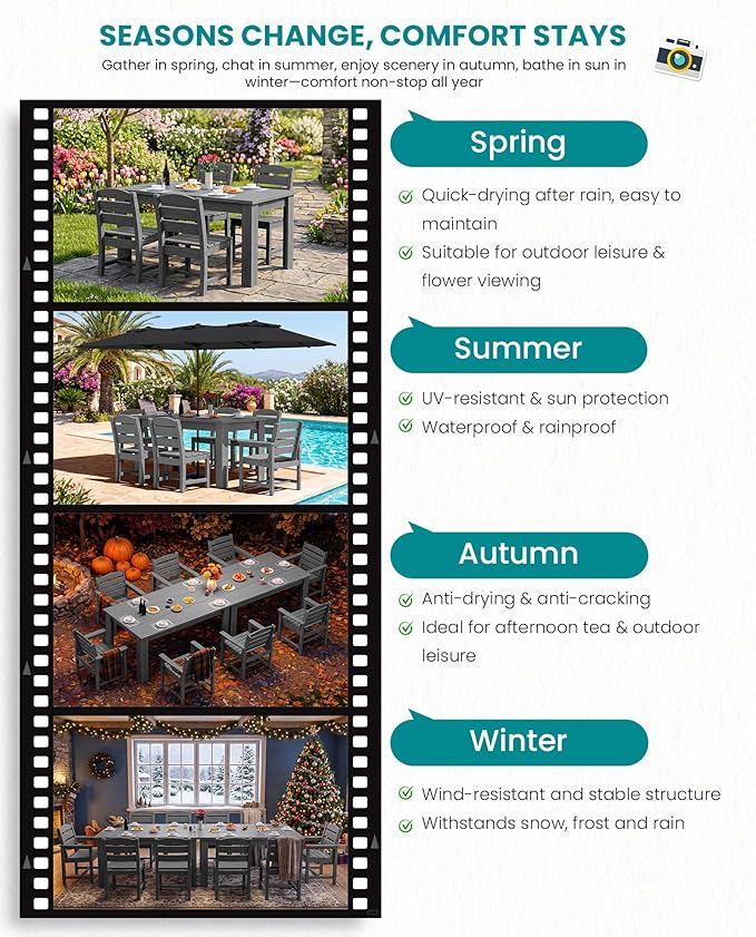 SERWALL HDPE Dining Set for 8: 2 Umbrella Hole Tables + 8 Chairs. Includes 8 - Image 4