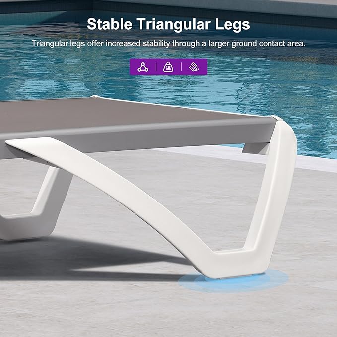 PURPLE LEAF Patio Chaise Lounge Chair Set of 3 Outside Aluminum Plastic - Image 7