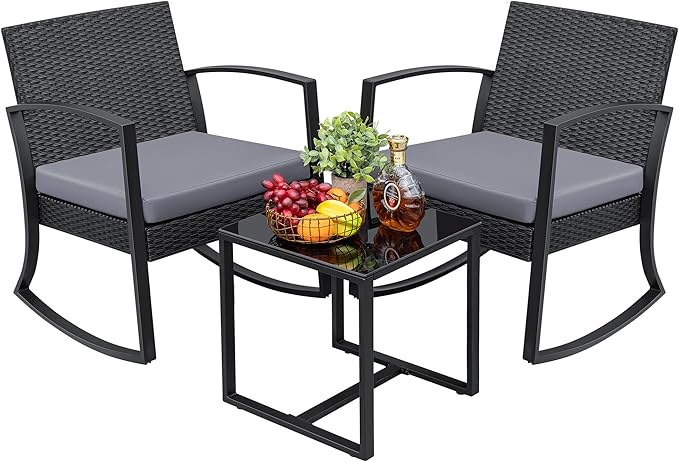 Greesum 3 Pieces Outdoor Furniture Set Patio Bistro Rocking Chairs by BuynowfromGreesum