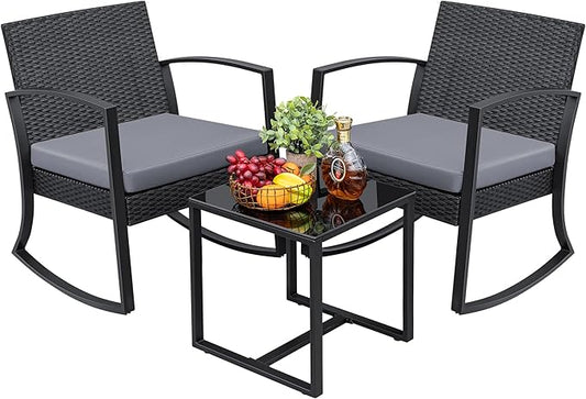 Greesum 3 Pieces Outdoor Furniture Set Patio Bistro Rocking Chairs by BuynowfromGreesum