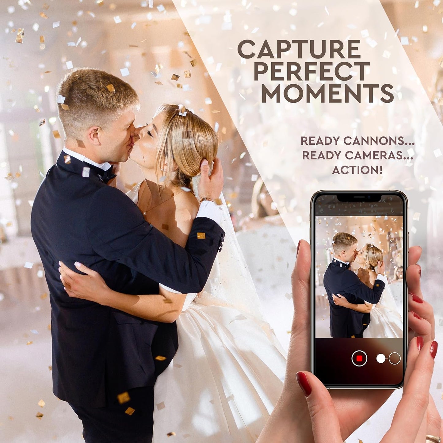 White RICE Paper Confetti Cannon - 16" Rice Paper Biodegradable Party Popper, Compressed Air Popper, Loud Pop, For Wedding Confetti Send Off/Sparklers, Wedding Supplies & Decorations, Shoot Up to 40ft