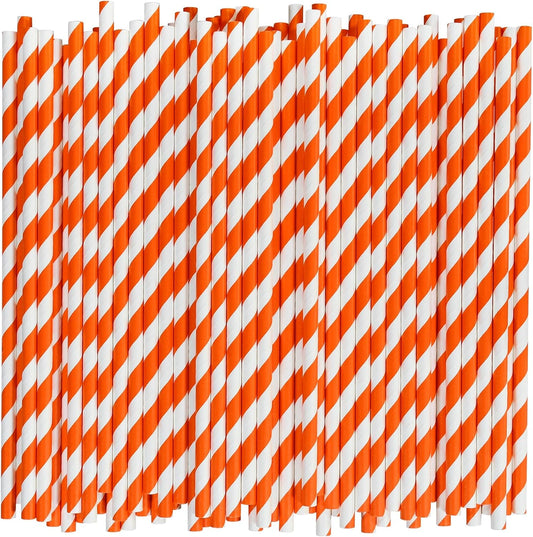 [1000 Count] Chunspak Orange/White Striped Paper Drinking Straws Bulk - 7.75"x0.24", Unwrapped - Biodegradable and Compostable
