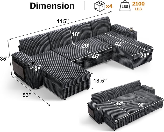 Vipbear 108" Modular Sectional Sleeper Sofa - Image 3