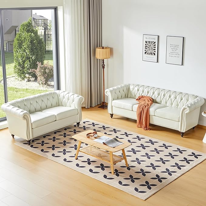 QHITTY 3 Piece Living Room Set, Sectional Chesterfield Sofa Chair Contemporary - Image 8