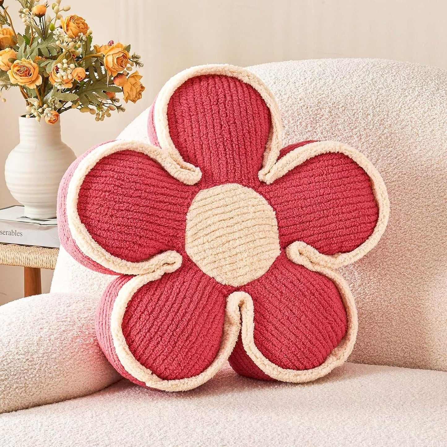 Flower Pillow, Soft Flower Shaped Floor Cushion, Flower Decorative Throw Pillow, Cute Flower Seating Cushion, Flower Room Décor Plush Pillows for Sofa Couch Bed (17.7 Inch, Peach Pink)