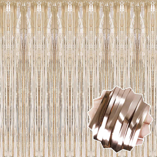 6 Pack Champagne Gold Foil Fringe Curtains Backdrop, 3.28 x 8.2 Ft Metallic Streamers Tinsel Curtains Background for Photo Booth, Birthday, Weddings, Carnivals, Graduation, Themed Party Decorations