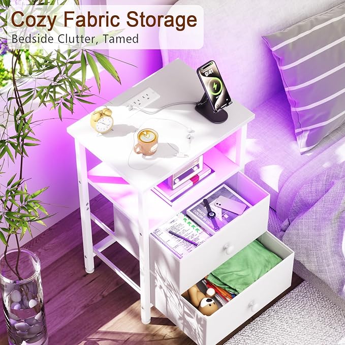 LOAKEKEL LED Night Stand with Charging Station, Small Bedside Table with USB - Image 6
