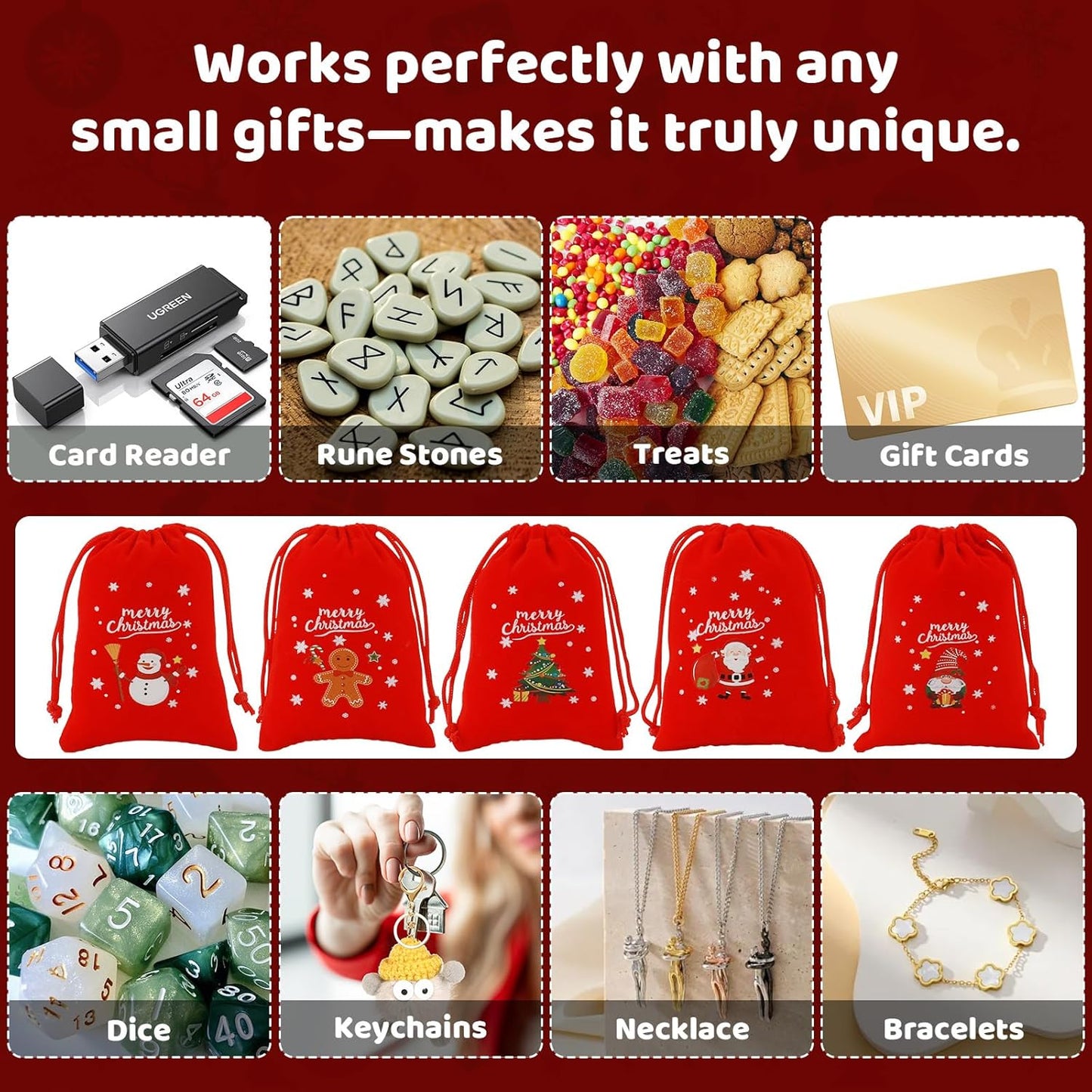 Tapleap Velvet Coth Christmas Bags with Drawstring, 50Pcs 3x4 for Wrapping Christmas Party Favors or Gifts for Friends, Children, Customers