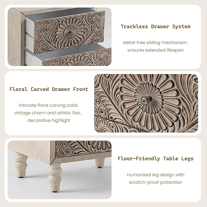 SUNBURY Nightstand w 2 Drawers, End Table Living Room Small Side Table - Image 4