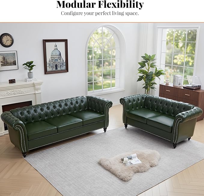 LEVNARY Chesterfield Sofa, 3 Seater Tufted Couch - Image 8