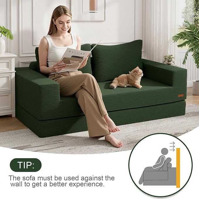COMAX Convertible Sofa Bed Queen, Corduroy Folding Floor Couch Pull Out Couch - Image 4