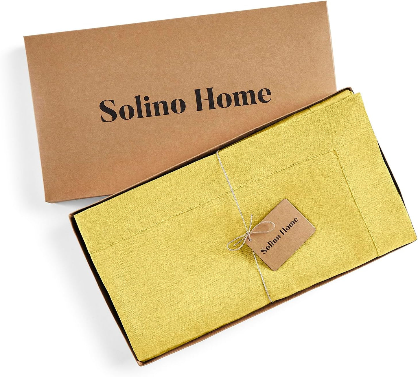 Solino Home Linen Tablecloth for Rectangle Tables 60 x 120 Inch - 100% Pure Linen Sunshine Yellow Table Cloth - Fete, Machine Washable Cloth Tablecloth